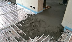 Рис.6. Пример конструкции Плавающего теплого пола с применением материала ТИЛИТ Супер ТП и Демпферной ленты ТИЛИТ.